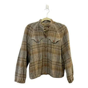 Vintage Stanley Blacker Wool Jacket Plaid Brown Gray Button Lined Jacket Size 8